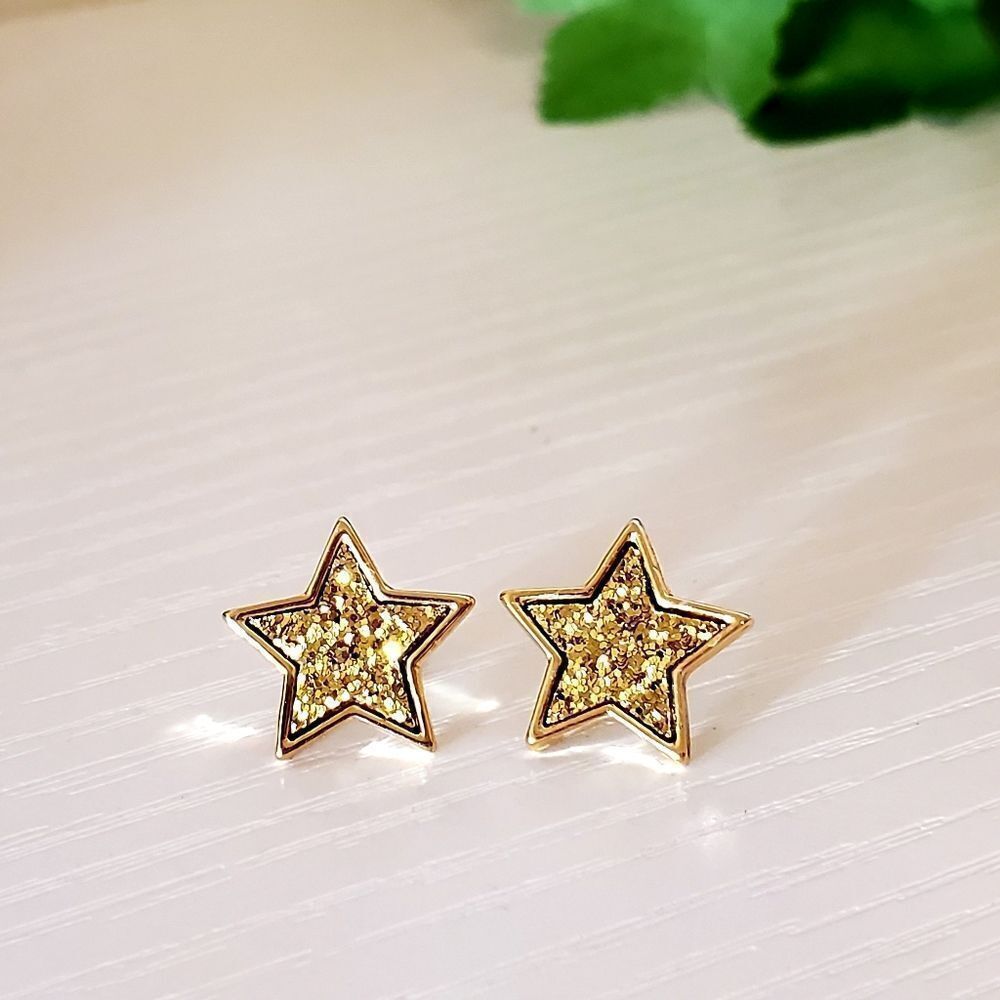 GOLDTONE Trimmed Gold Druzy Star Earrings